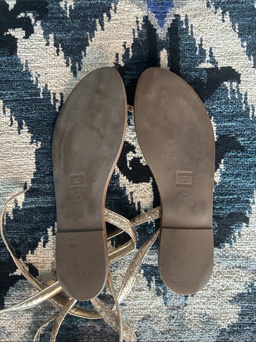 SCHUTZ Gold Alligator Print Wrap Around Sandals - Picture 7 of 7